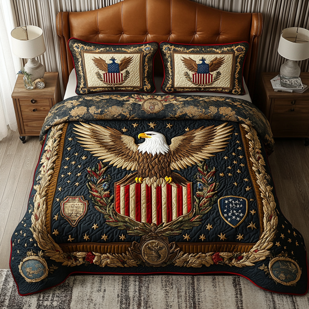 Eagle Patriotic 3-Piece Quilted Bedding Set NCU0VT200