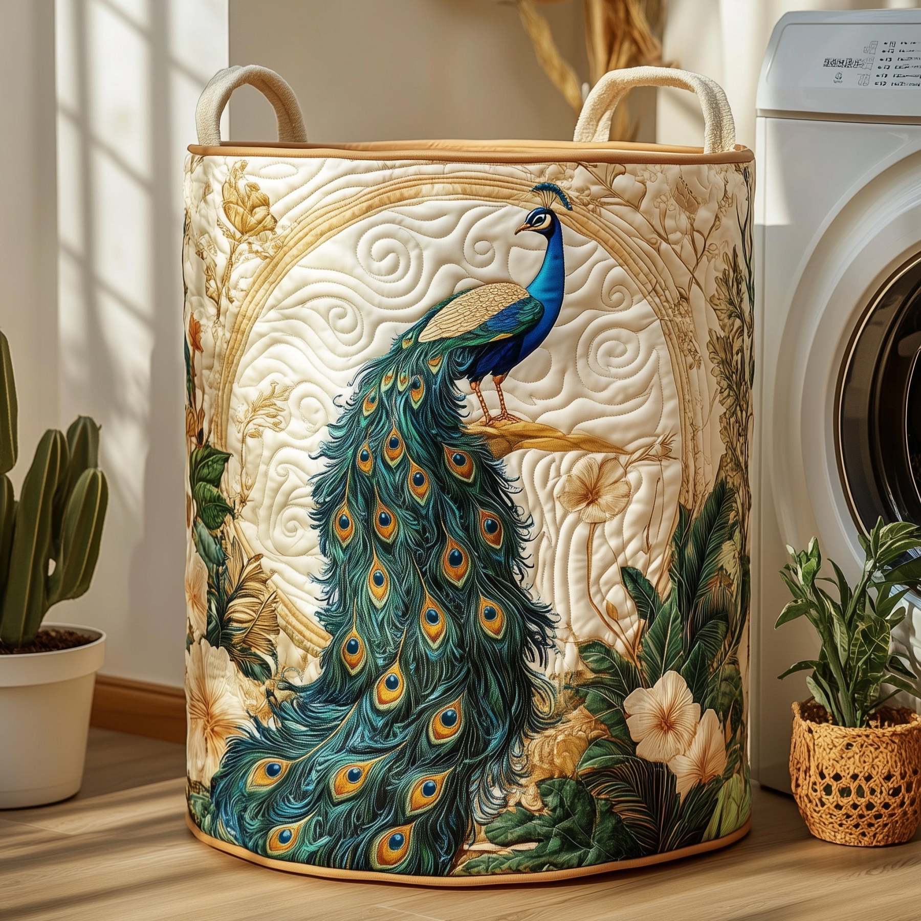 Elegant Peacock Quilted Laundry Basket GFTOHD10174