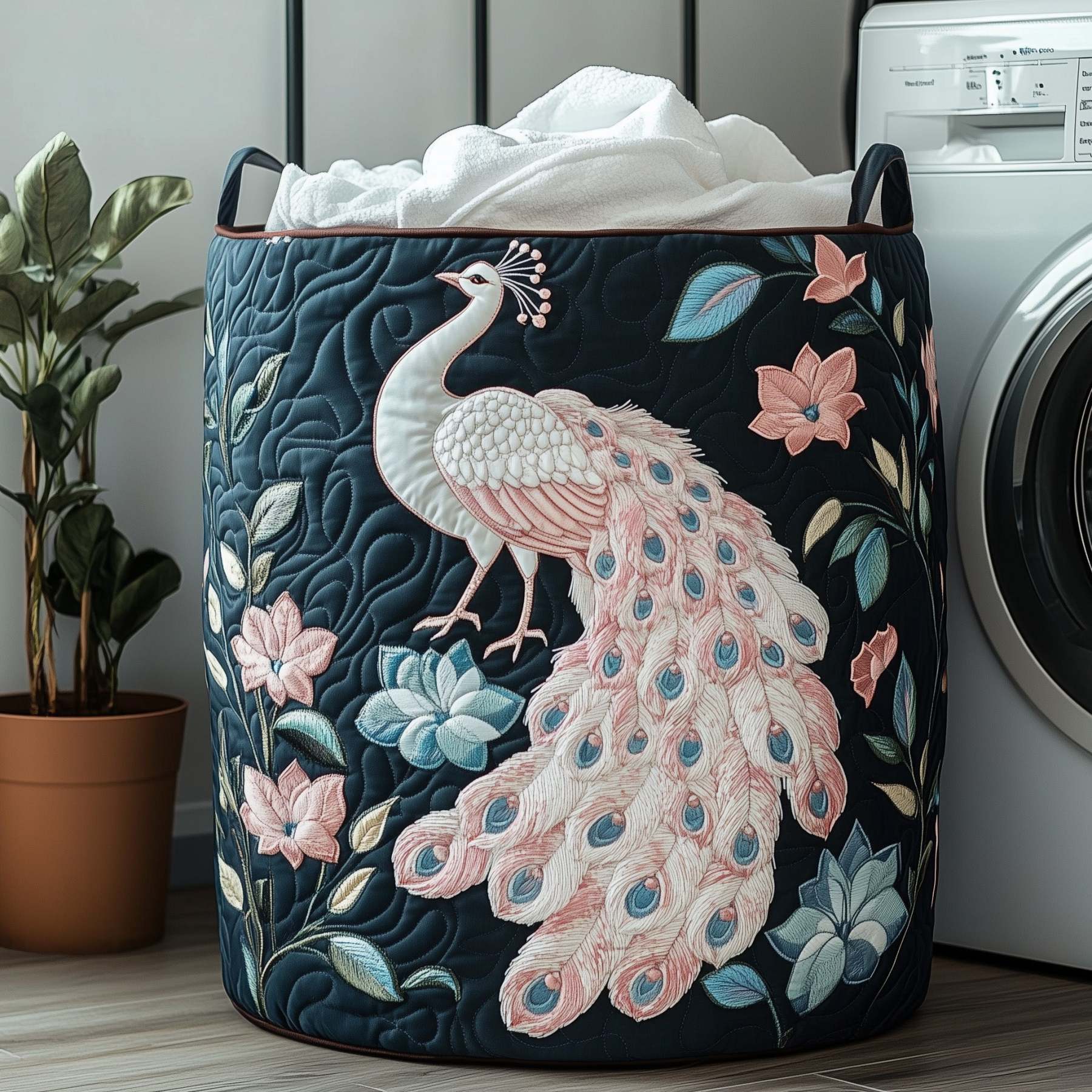 Elegant Peacock Quilted Laundry Basket GFTOHD10180