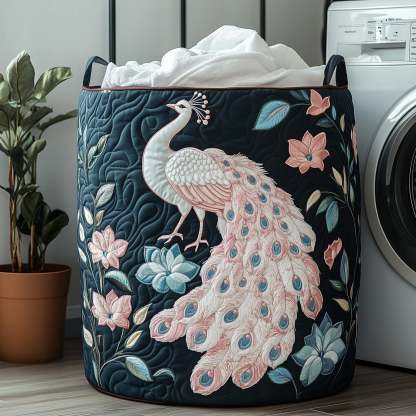 Elegant Peacock Quilted Laundry Basket GFTOHD10180