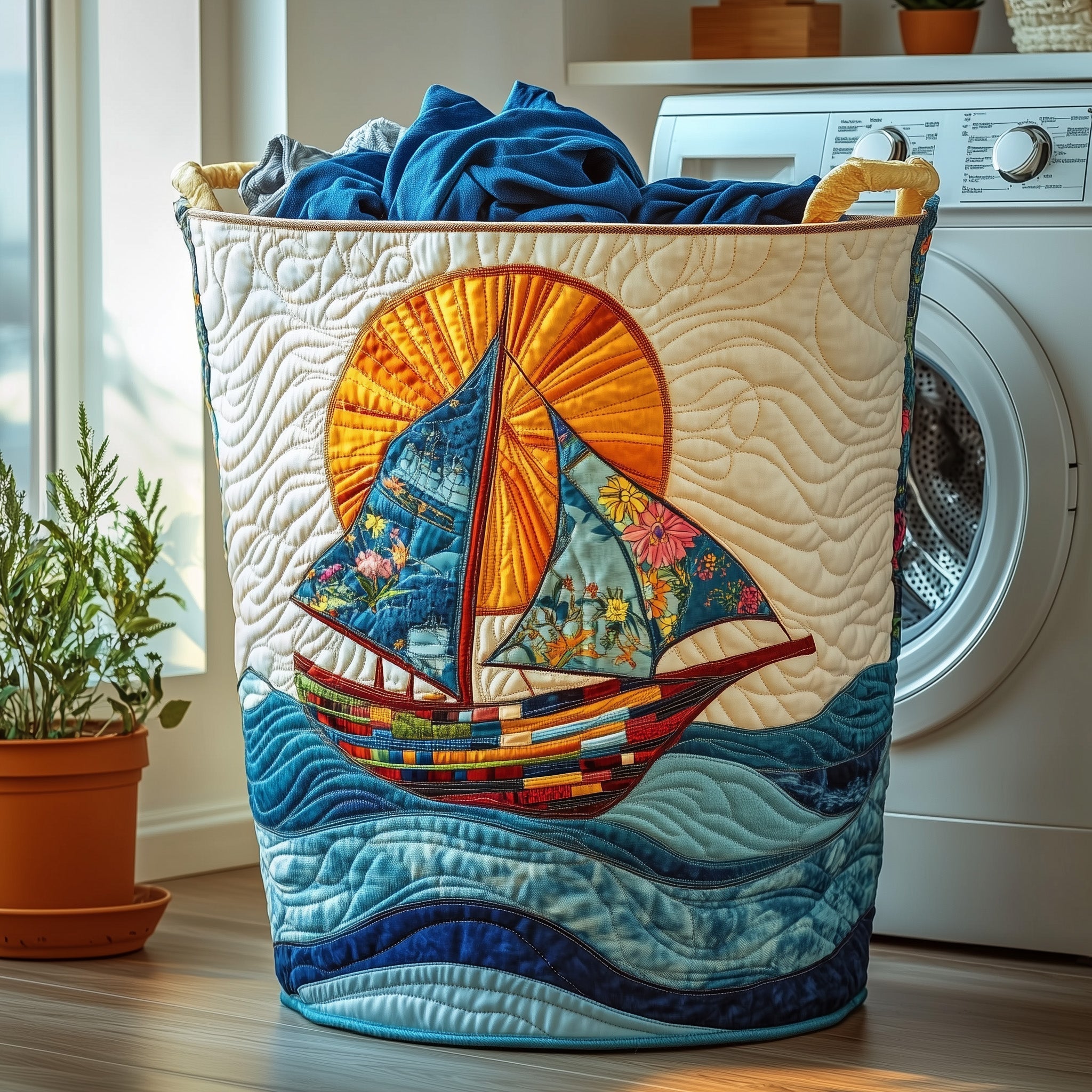 Sailling Ship Quilted Laundry Basket GFTOHD10401
