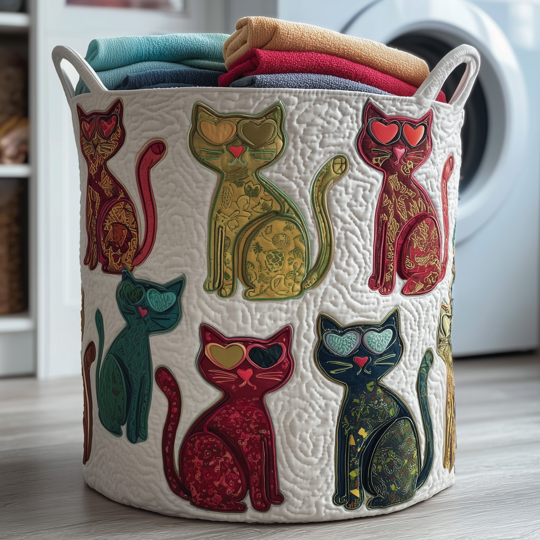 Whimsical Cats Quilted Laundry Basket GFTOMA4383