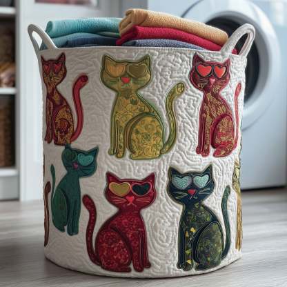 Whimsical Cats Quilted Laundry Basket GFTOMA4383