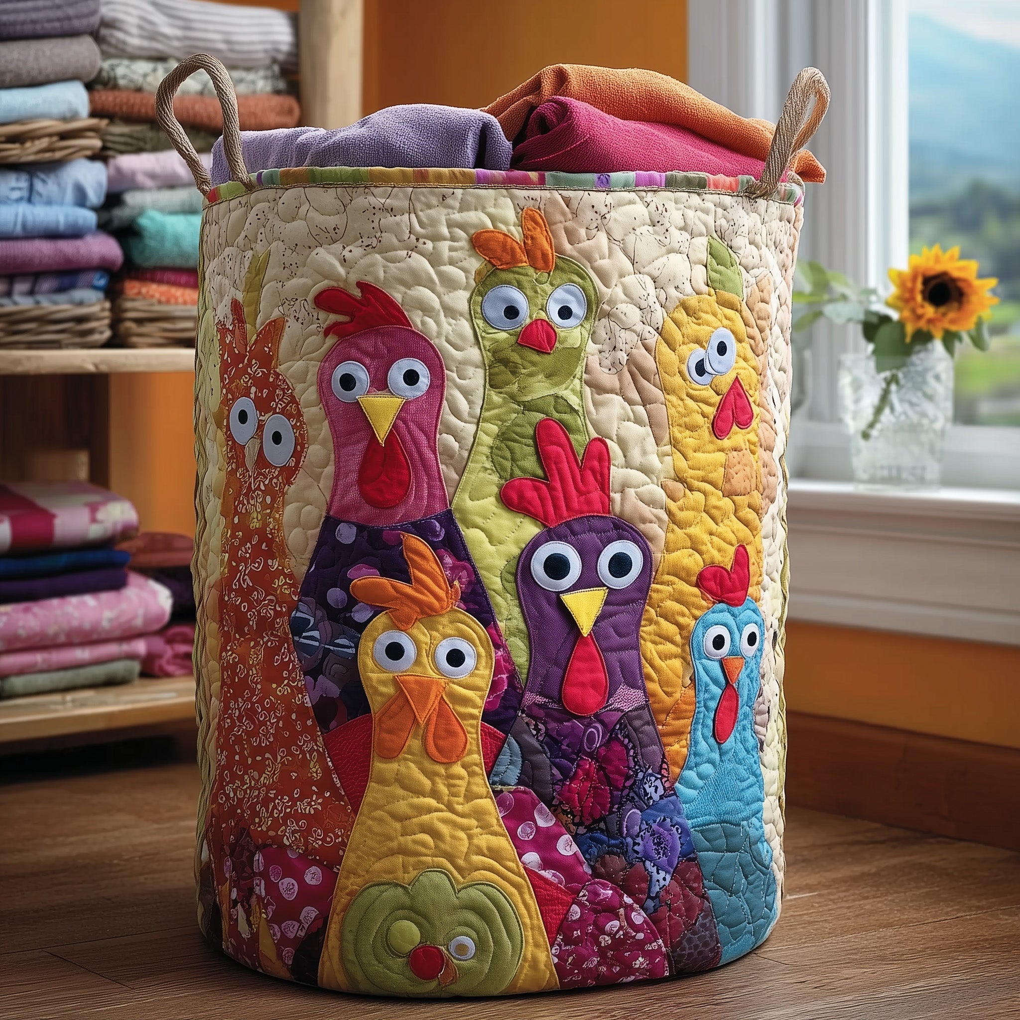 Funky Chicken Quilted Laundry Basket GFTONL5899