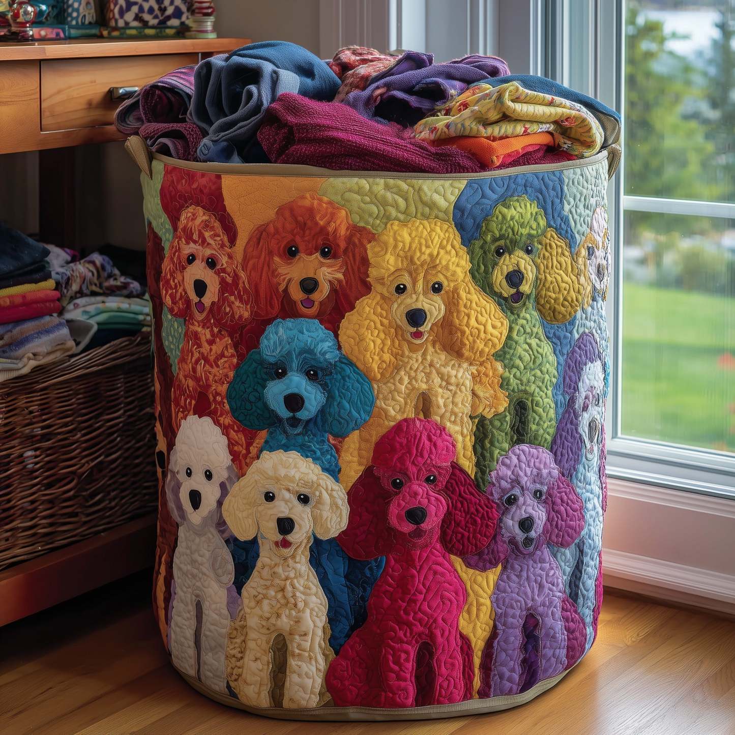 Playful Poodle Quilted Laundry Basket GFTONL5924
