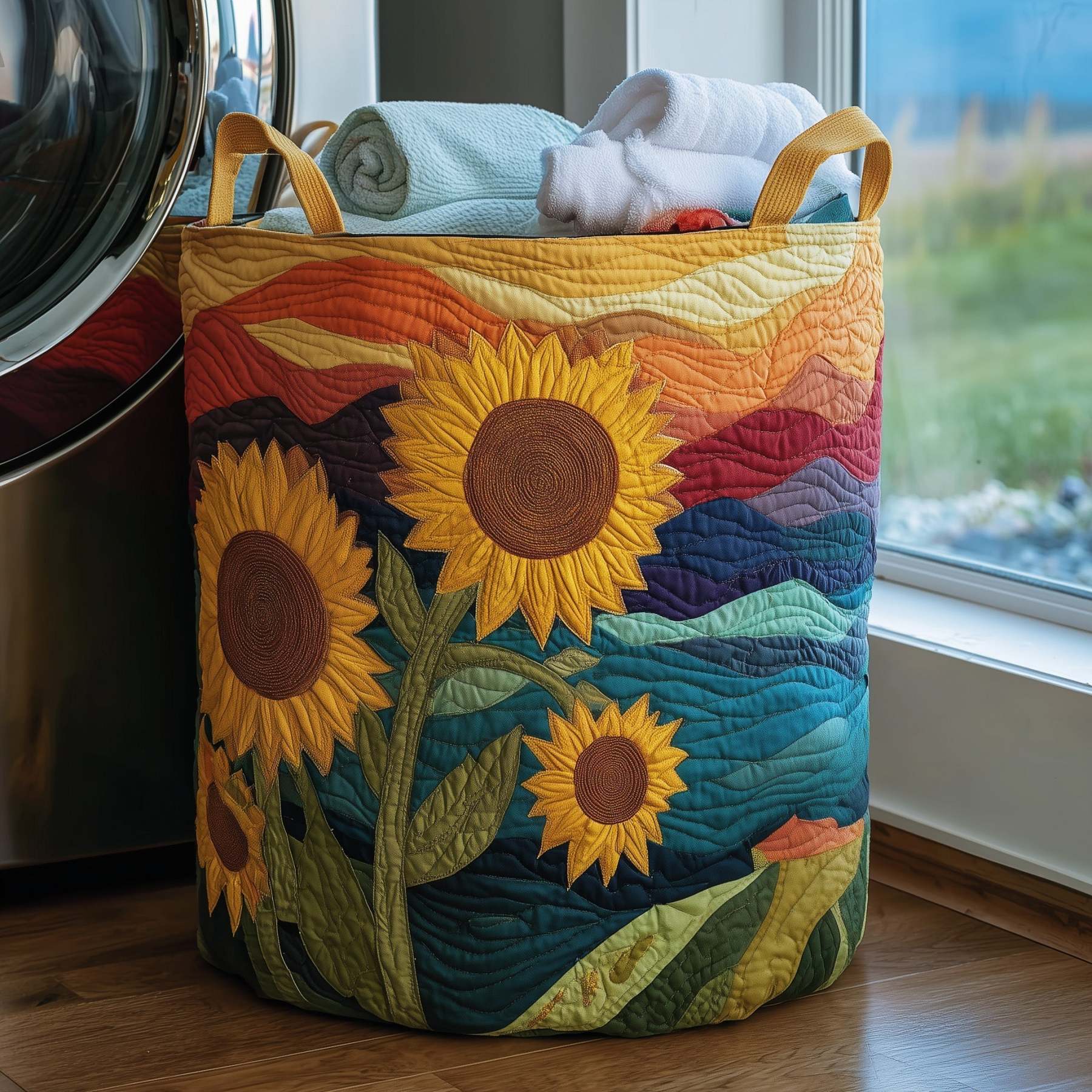 Sunflower Field Quilted Laundry Basket GFTONT2618