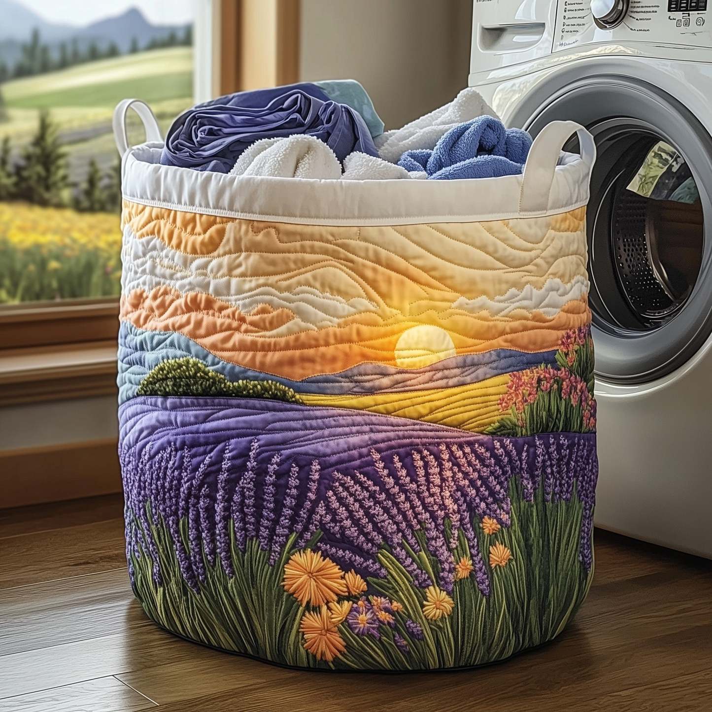 Lavender Meadow Quilted Laundry Basket GFTONT3194