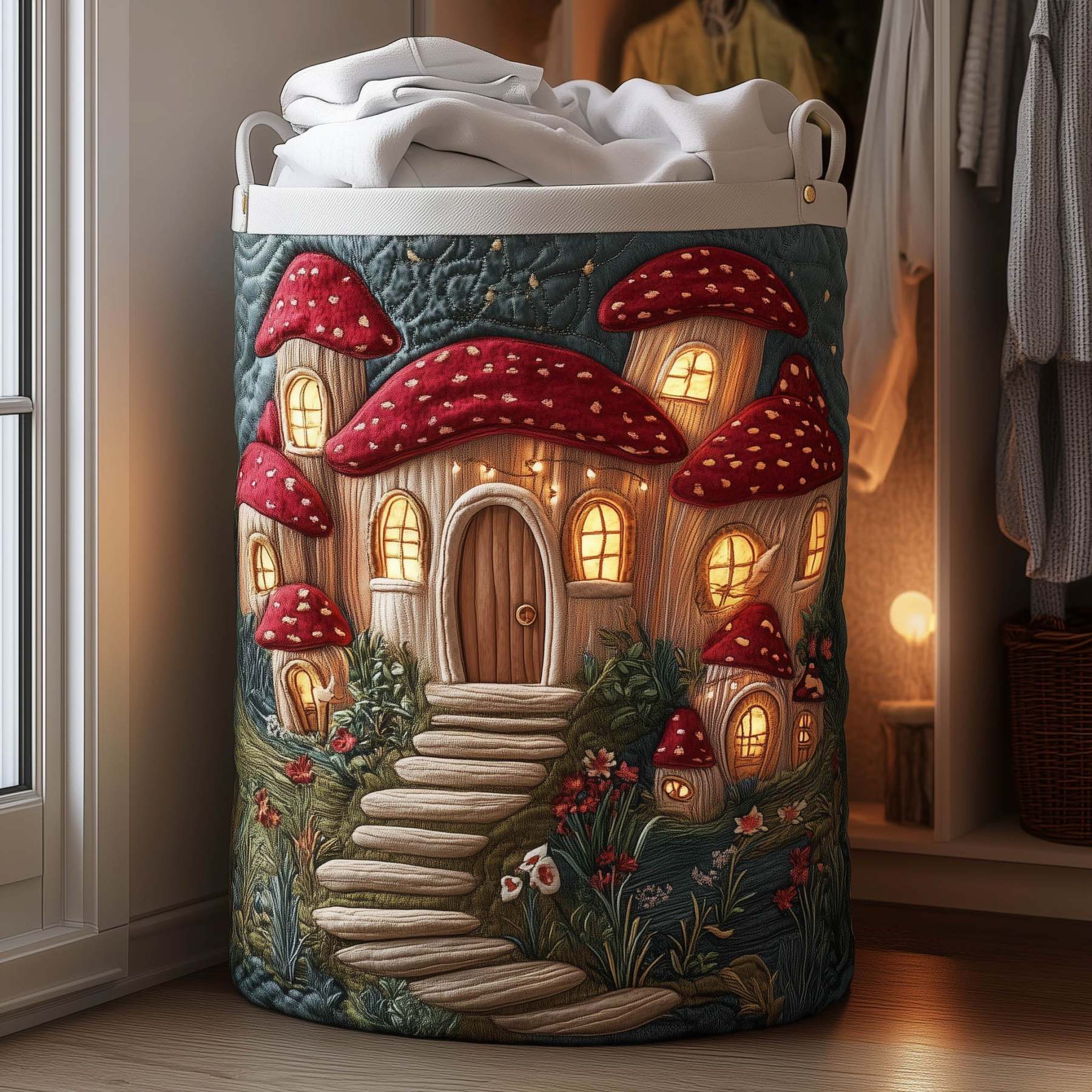 Mushroom Cottage Quilted Laundry Basket GFTONT5796