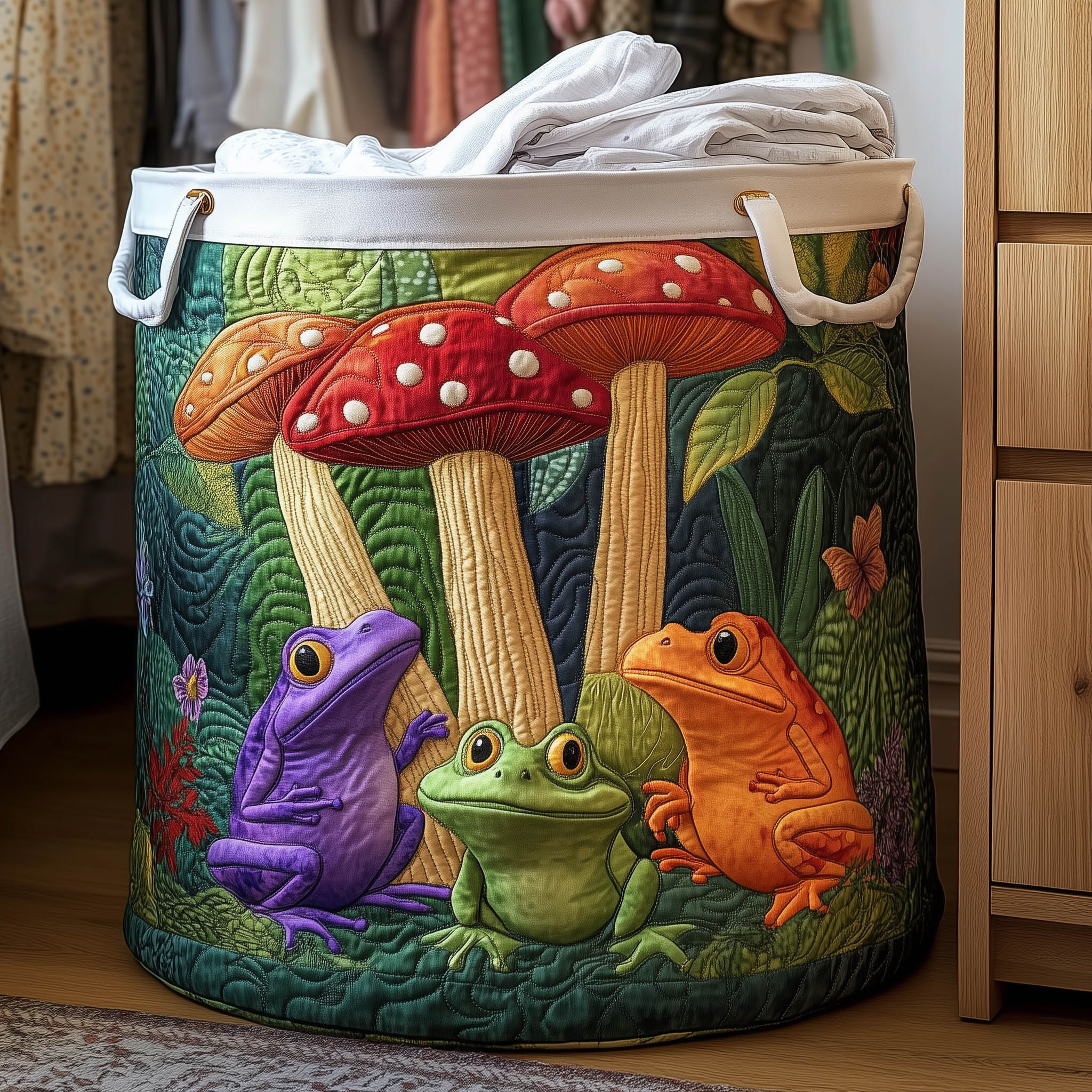 Mushroom Garden Quilted Laundry Basket GFTONT5797