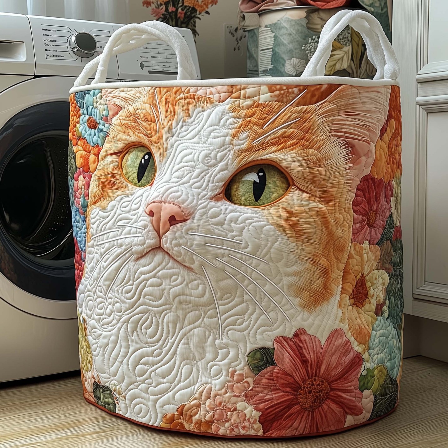 Floral Whiskers Quilted Laundry Basket GFTOQM1726