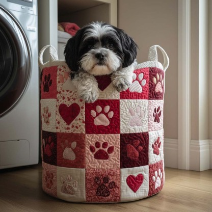 Paw Hearts Quilted Laundry Basket GFTOQM1763