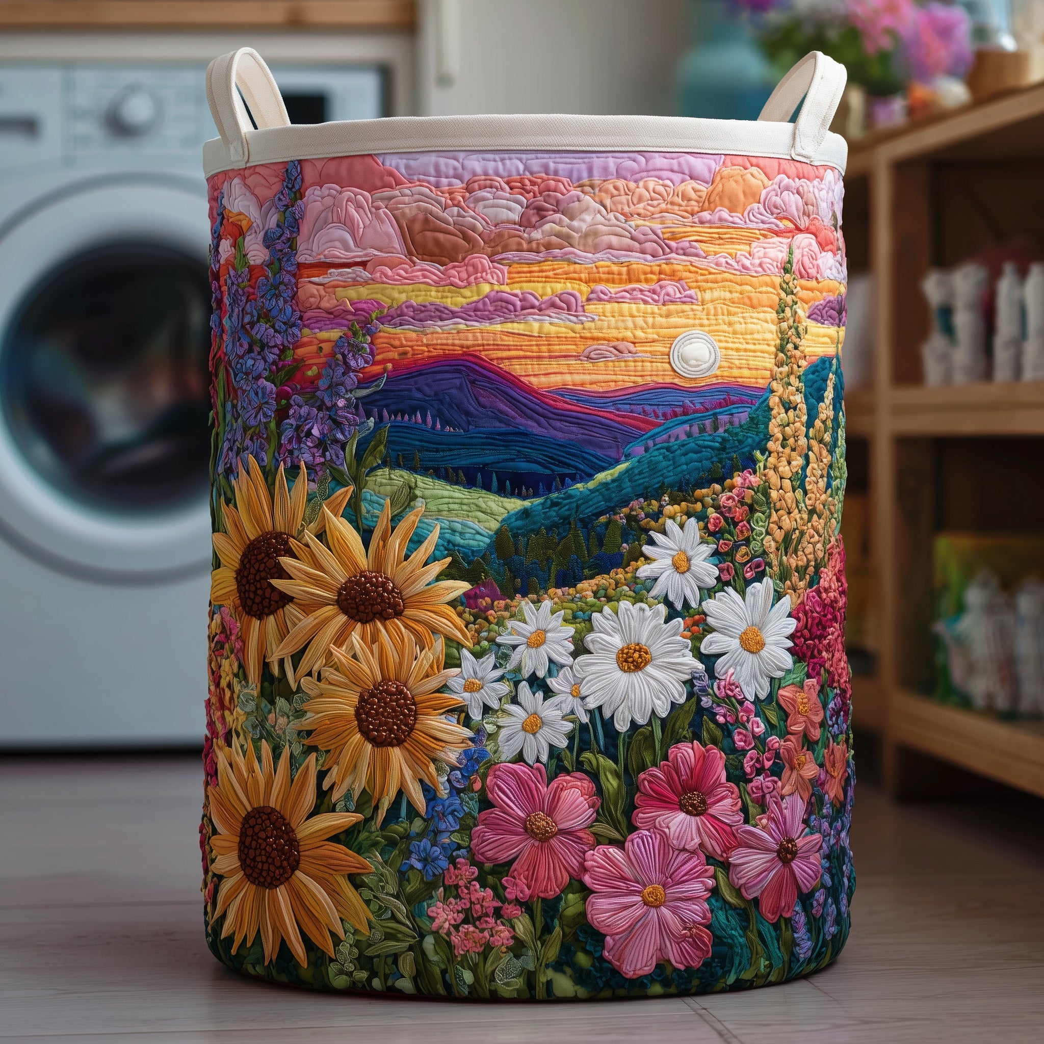 Sea Of Flowers Quilted Laundry Basket GFTOTG210