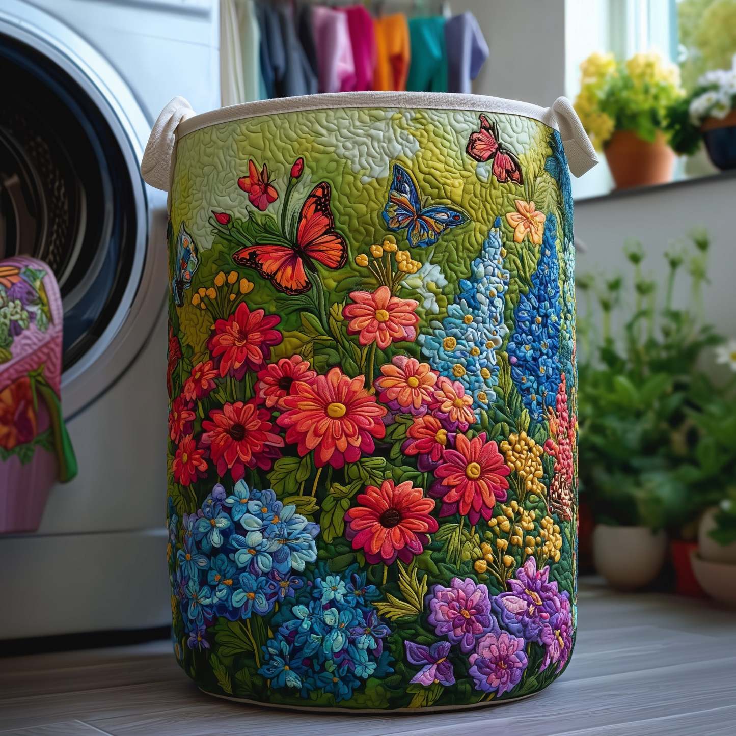 Sea Of Flowers Quilted Laundry Basket GFTOTG211
