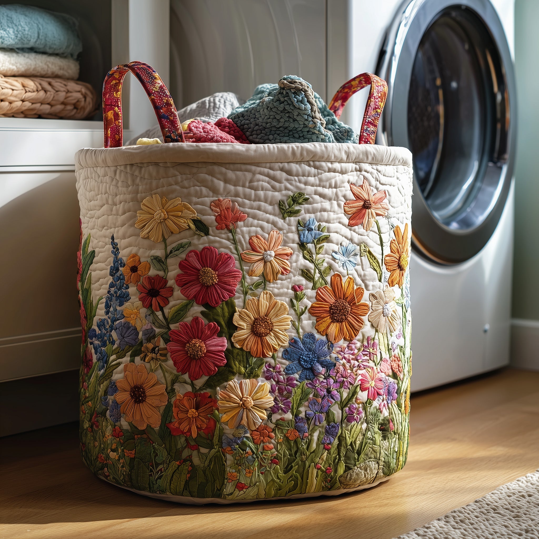 Flower Field Quilted Laundry Basket GFTOTP10989