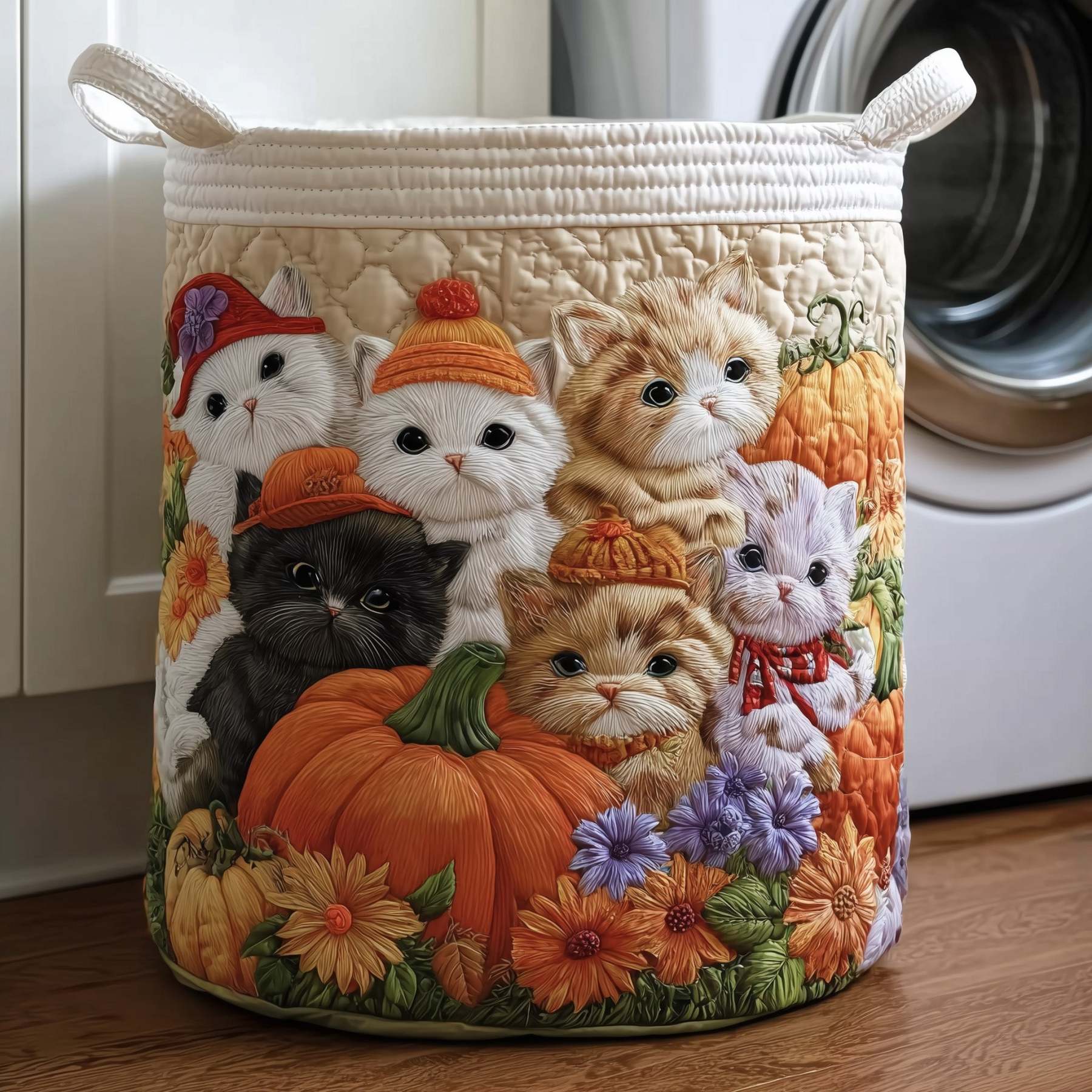 Fall Feline Quilted Laundry Basket GFTOTP10996