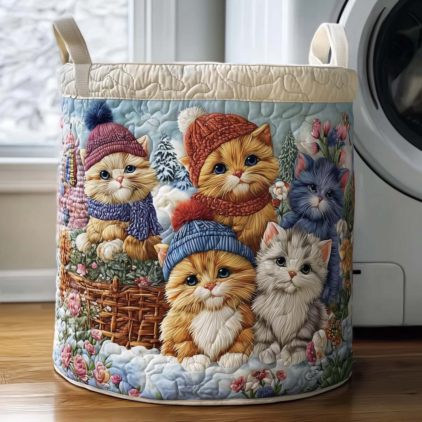 Snowy Whiskers Quilted Laundry Basket GFTOTP10997