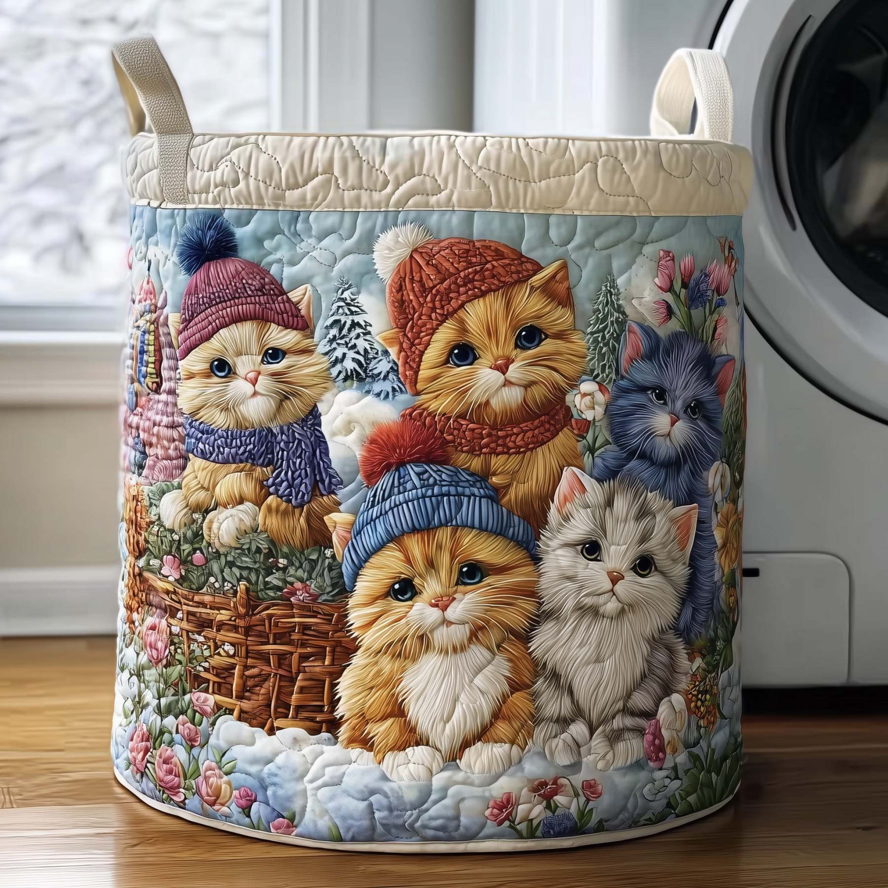 Snowy Whiskers Quilted Laundry Basket GFTOTP10997