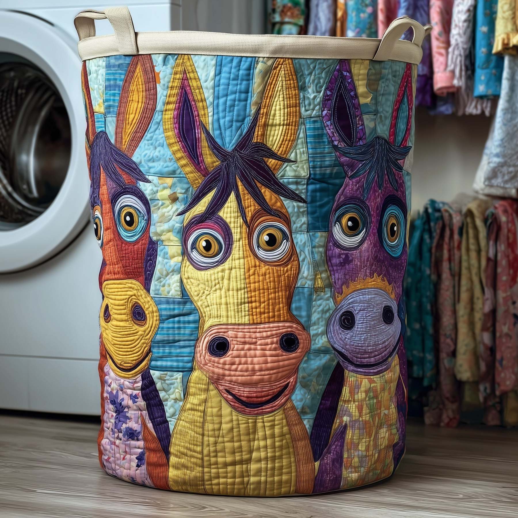 Donkey Whimsy Quilted Laundry Basket GFTOTP12503