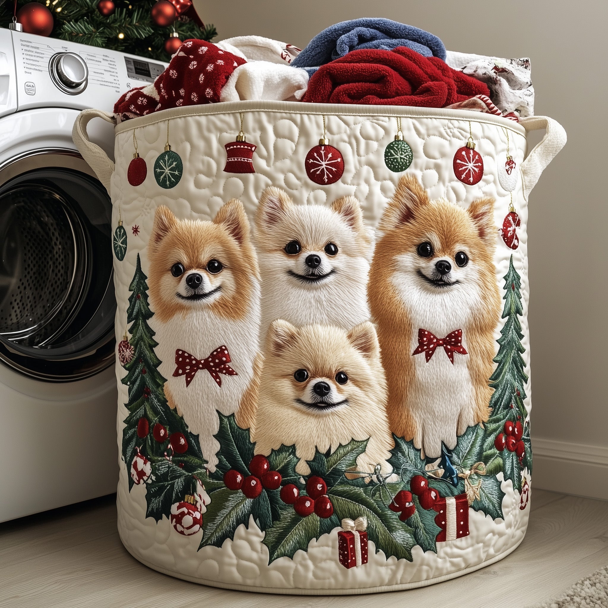 Jolly Pomeranian Quilted Laundry Basket GFTOTP13107