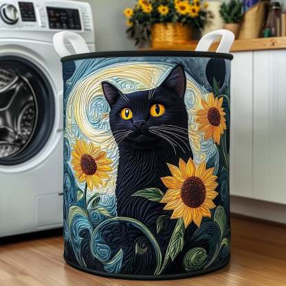 Sunflower Cat Quilted Laundry Basket GFTOXM286