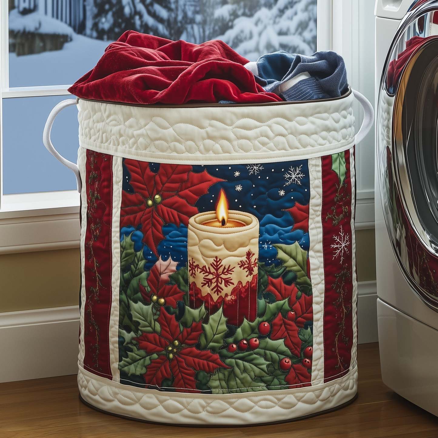 Poinsettia Quilted Laundry Basket GFTOYC314