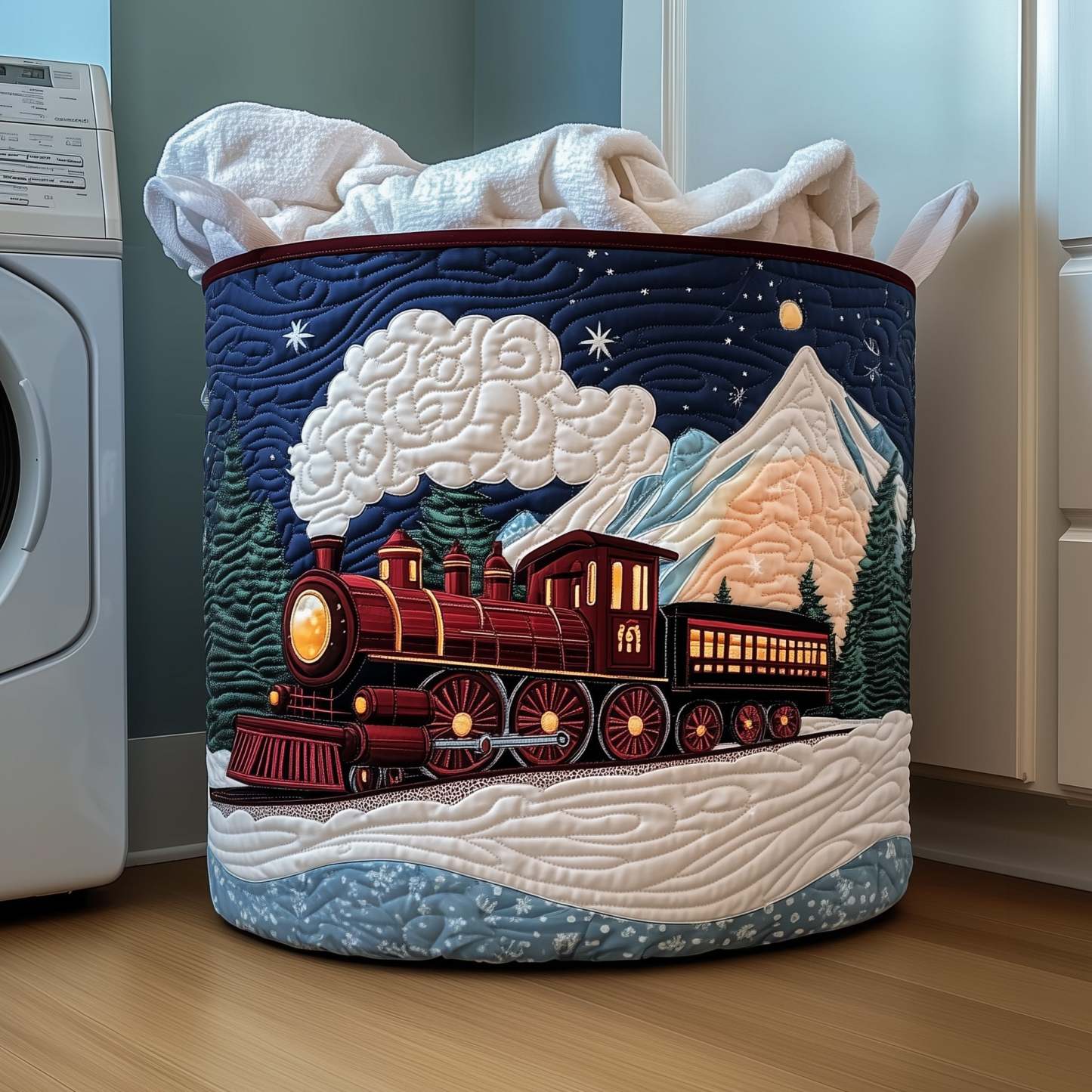 Christmas Train Quilted Laundry Basket GFTOYC340