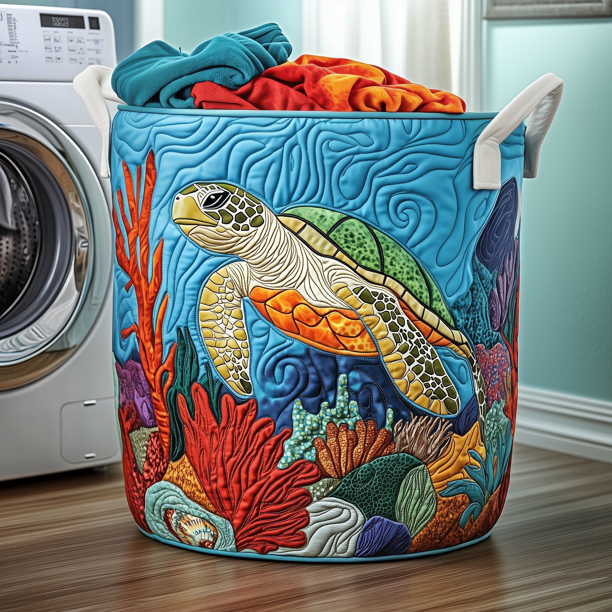 Turtle Ocean Quilted Laundry Basket GFTOYC482