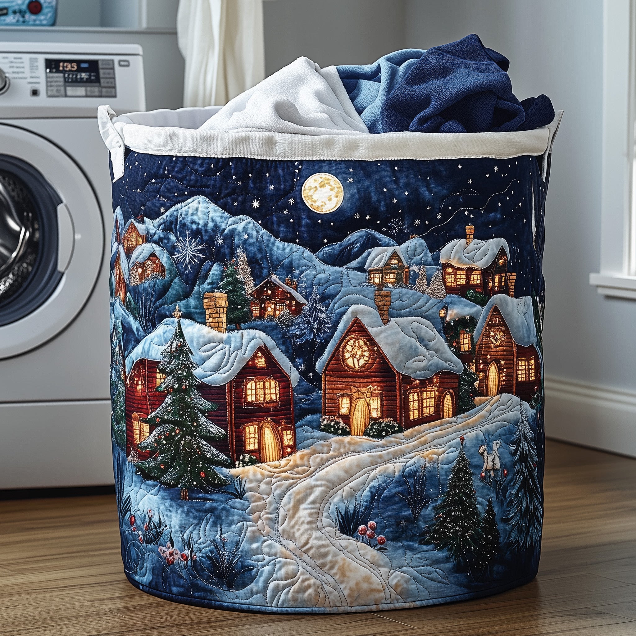 Christmas Village Quilted Laundry Basket GFTOYC583