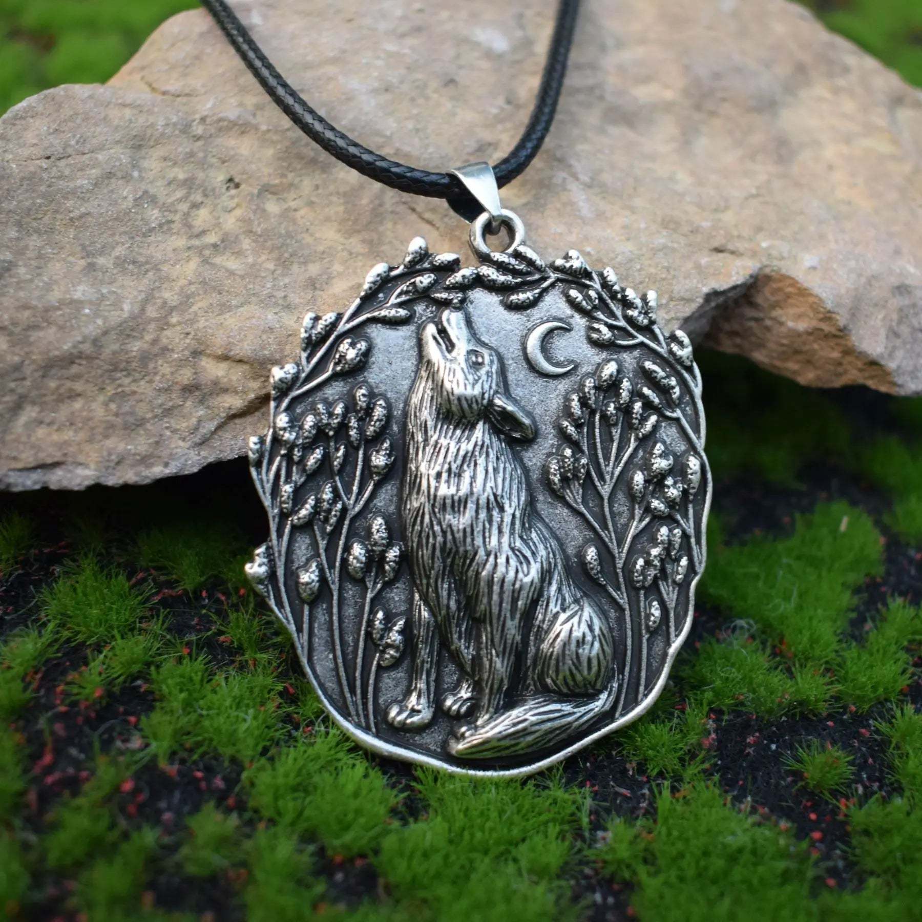 Moon Wolf Pendant Spirit Animal Necklace