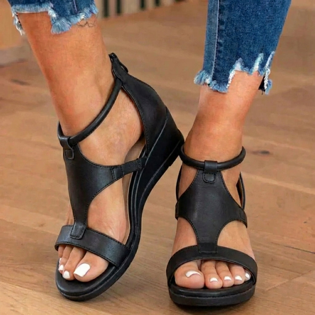 Orthopedic Leather Gladiator Sandals - Ankle Buckle T-Strap