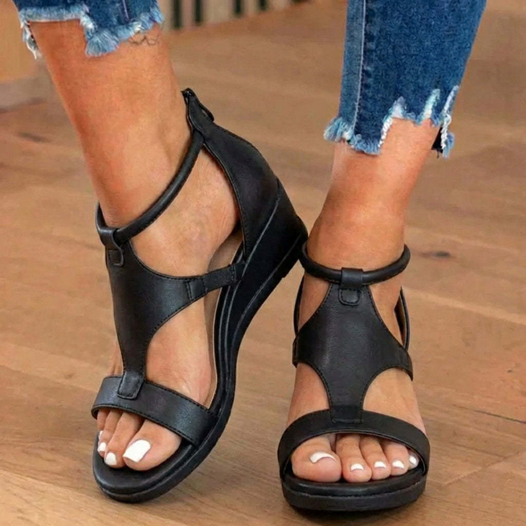 Orthopedic Leather Gladiator Sandals - Ankle Buckle T-Strap
