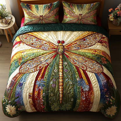 Golden Dragonfly 3-Piece Quilted Bedding Set NCU0DV2824