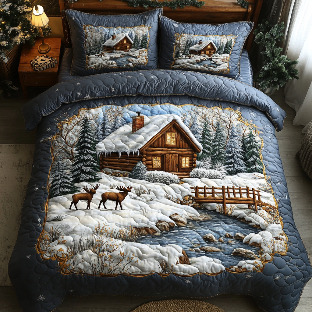 Log Cabin 3-Piece Quilted Bedding Set NCU0VT90