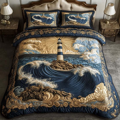 Majestic Blue Lighthouse 3-Piece Quilted Bedding Set NCU0NT3356
