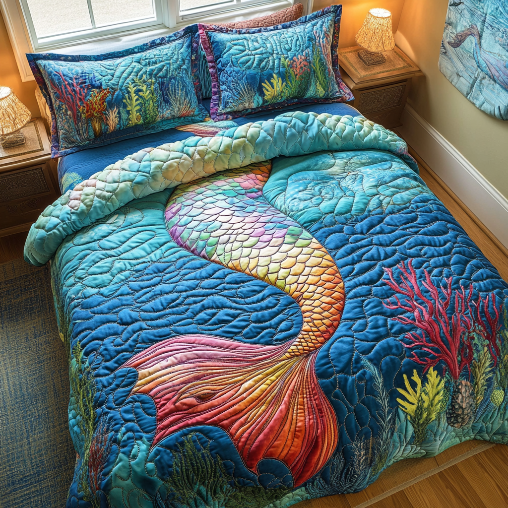 Mermaid Hideaway 3-Piece Quilted Bedding Set NCU0DV1925