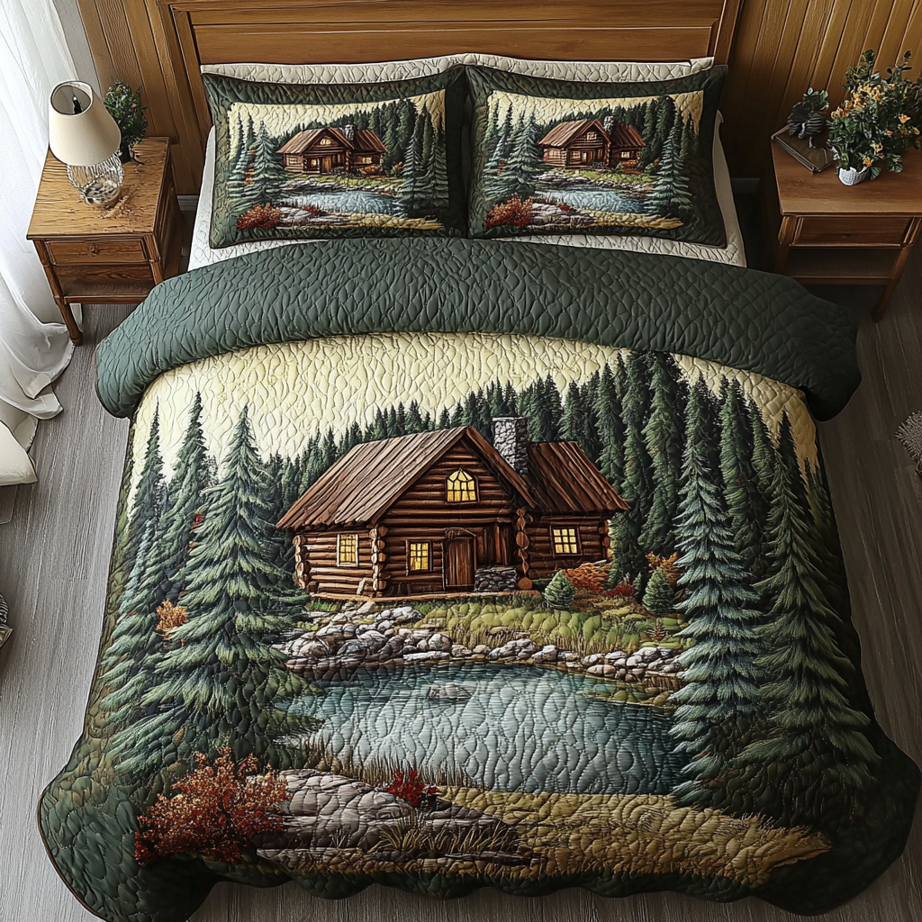 Log Cabin 3-Piece Quilted Bedding Set NCU0VT90