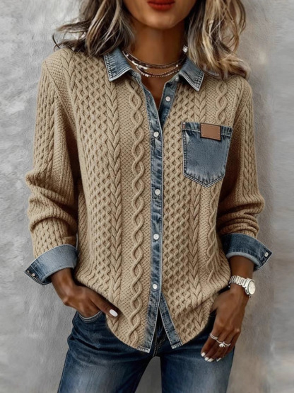 🎄Clearance Sale🔥 Women's Retro Knitted Denim Shirt