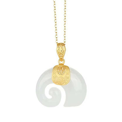 Hetian Jade Elephant Pendant Necklace – 18K Gold Plated Chain for Women