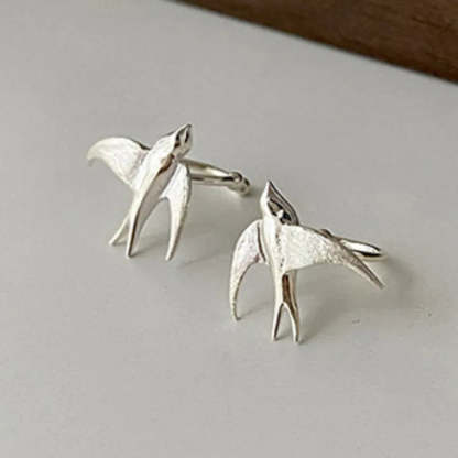 Beautiful Silver Swallow Bird Clip-On Earrings