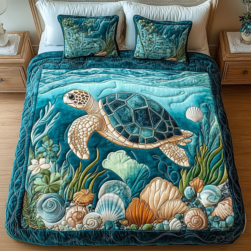 Turtle 3-Piece Quilted Bedding Set NCU0VT170