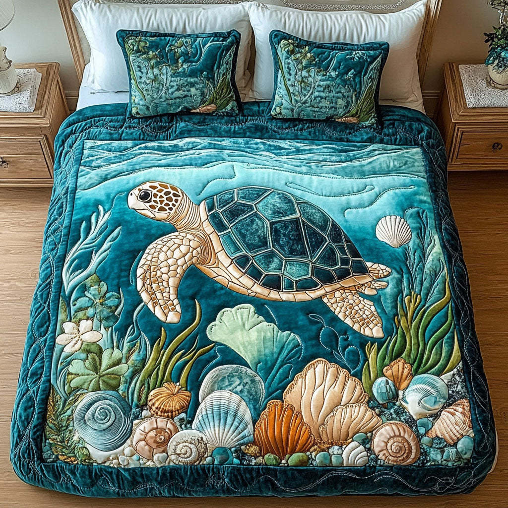 Turtle 3-Piece Quilted Bedding Set NCU0VT170