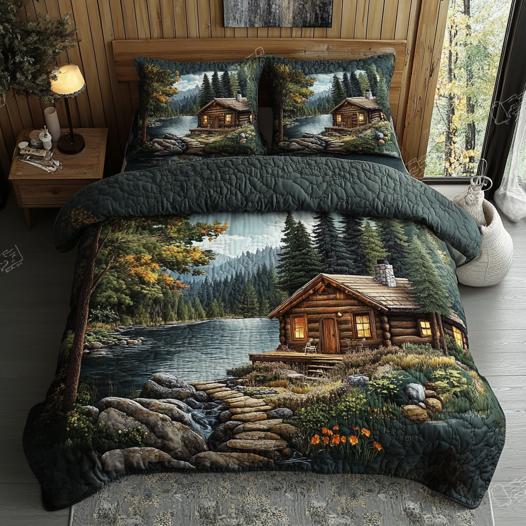 Timeless Log Cabin 3-Piece Quilted Bedding Set NCU0DK3575