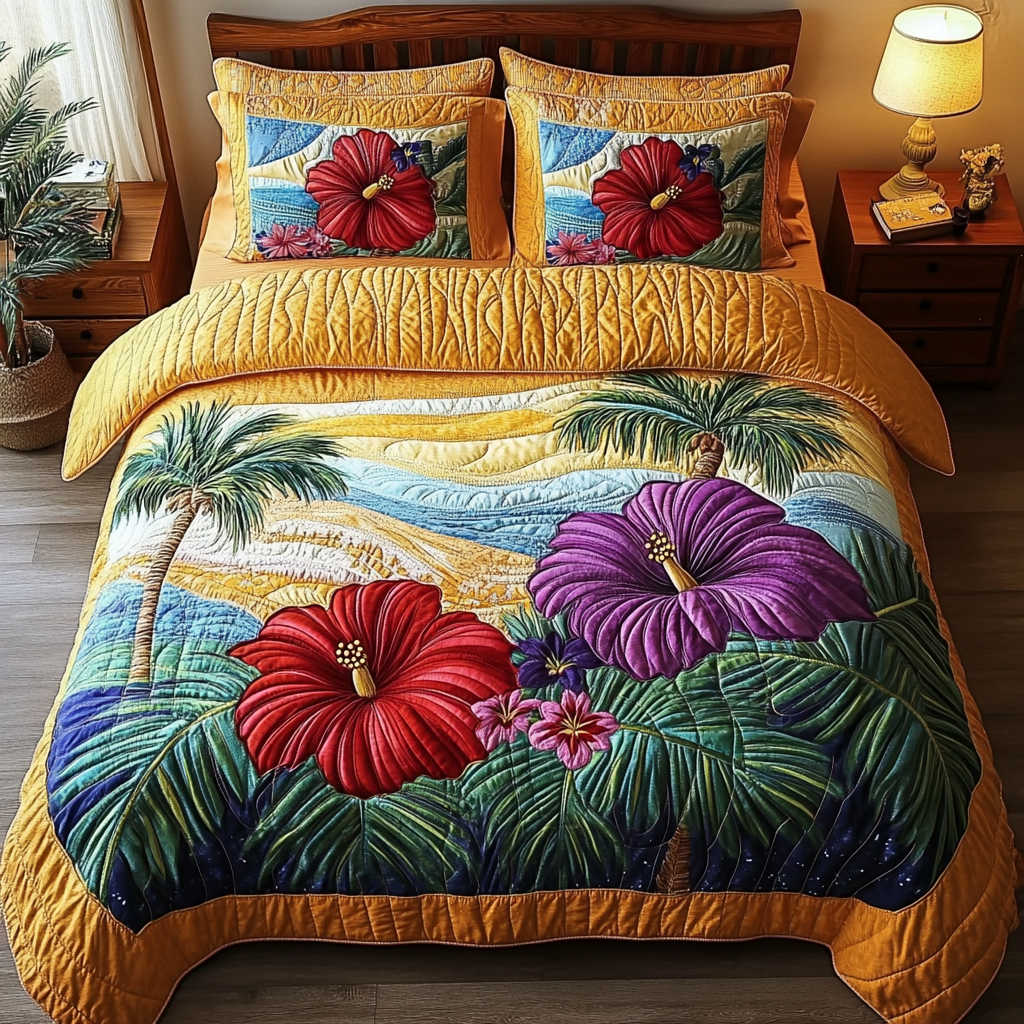 Hibiscus 3-Piece Quilted Bedding Set NCU0VT135