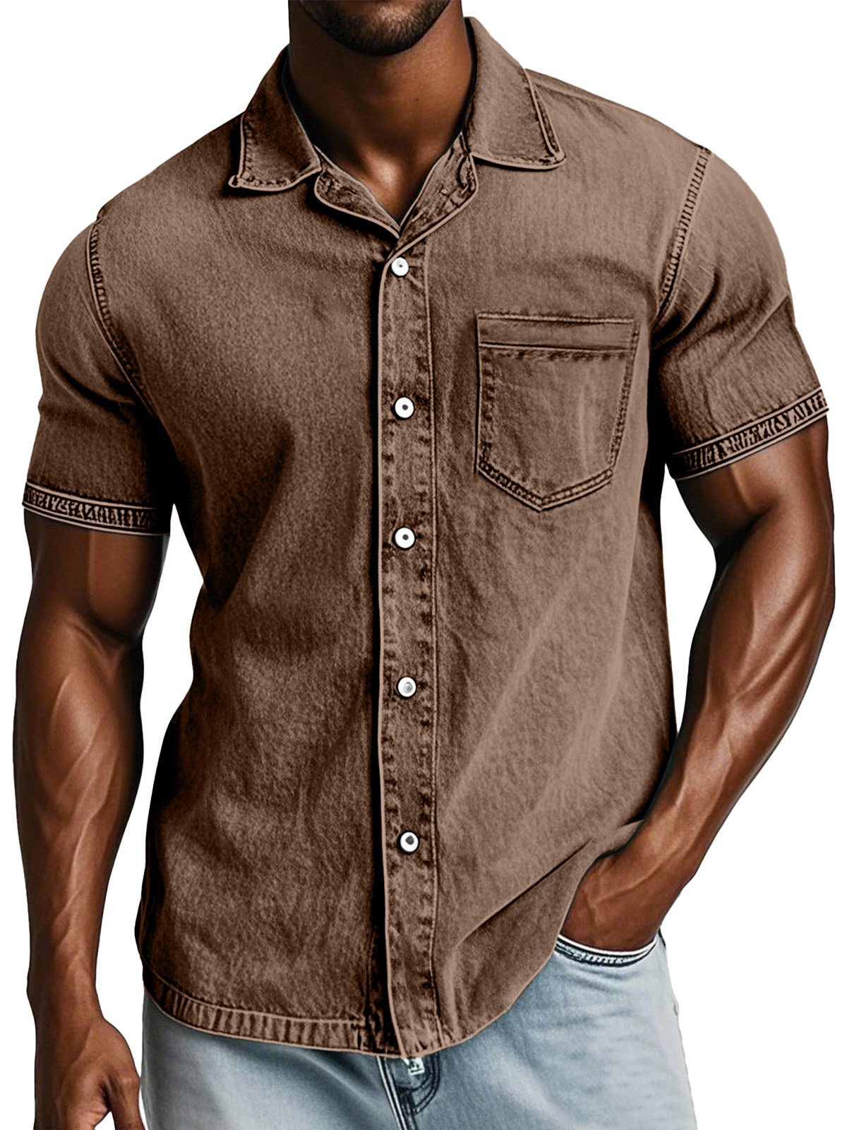 Men's Retro Solid Color Loose Lapel Short-sleeved Shirt