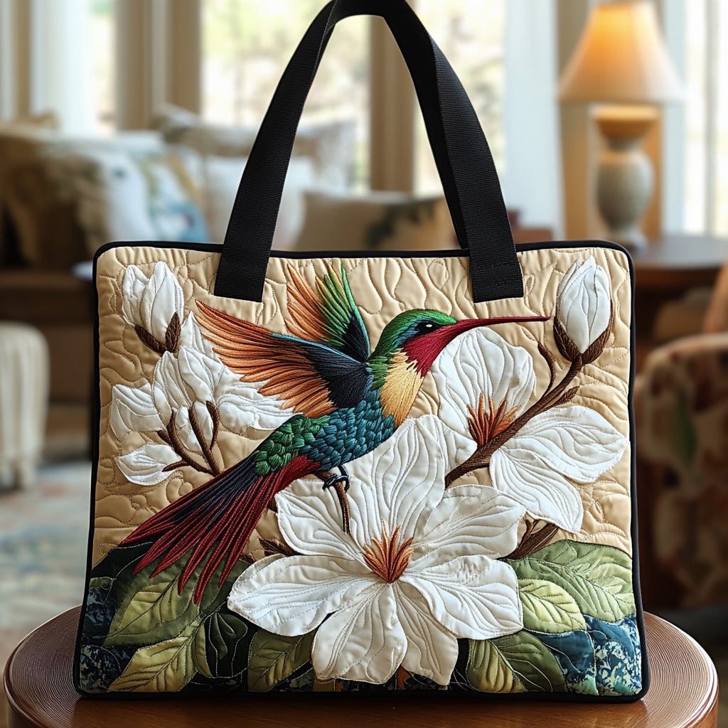 Hummingbird Bloom Quilted Tote  Bag