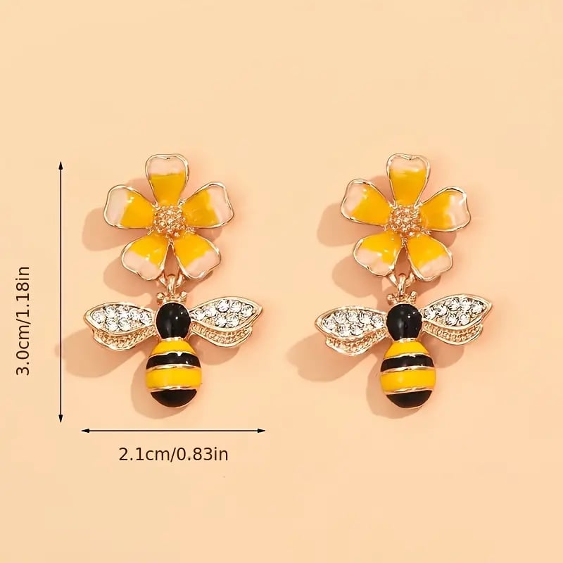 Elegant Enamel Flower Bee Earrings