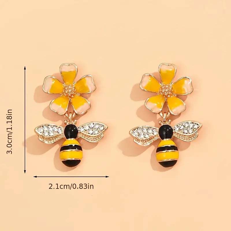 Elegant Enamel Flower Bee Earrings