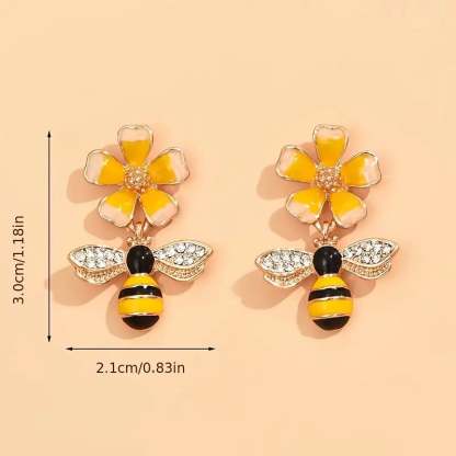 Elegant Enamel Flower Bee Earrings
