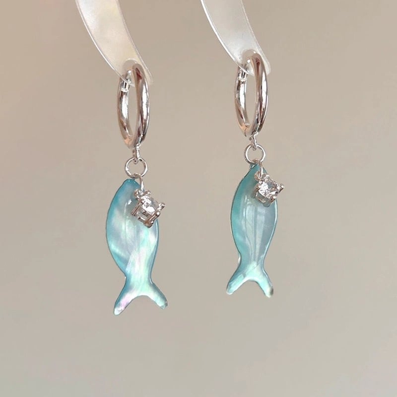 🐟✨ Ocean Dream Blue Fish Tail Earrings