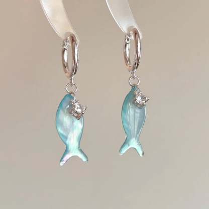 🐟✨ Ocean Dream Blue Fish Tail Earrings